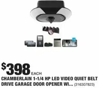 The Home Depot Chamberlain 1-1/4 HP LED Video Quiet Belt Drive Garage Door Opener offer