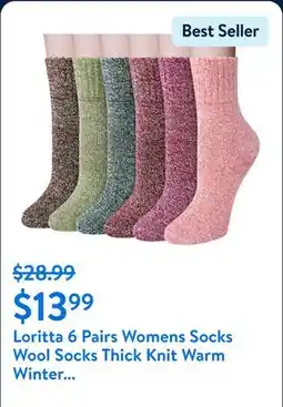 Walmart Loritta 6 Pairs Womens Socks Wool Socks Thick Knit Warm Winter Socks for Women Gifts offer
