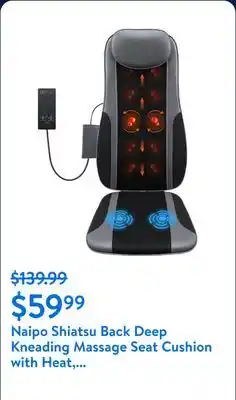 Walmart Naipo Shiatsu Back Deep Kneading Massage Seat Cushion with Heat, Height Adjustable Back Massager for Pain & Stress Relief For offer