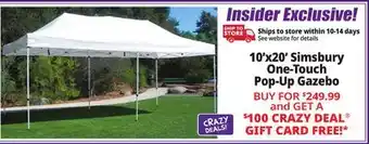 Ocean State Job Lot Simsbury 10' x 20' One-Touch Pop-Up Gazebo offer