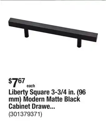 The Home Depot Liberty Square 3-3/4 in. (96 mm) Modern Matte Black Cabinet Drawer Bar Pull offer