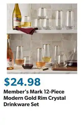 Sam's Club Member's Mark 12-Piece Modern Gold Rim Crystal Drinkware Set offer