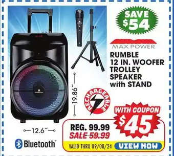 Big 5 Max Power Rumble 12 Woofer Bluetooth Trolley Speaker with Stand offer