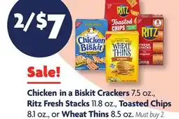 Family Dollar Chickenin a Biskit Crackers 7.5 oz., Ritz Fresh Stacks 11.8 oz., Toasted Chips 8.1 oz., or Wheat Thins 8.5 oz offer