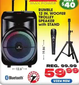 Big 5 Max Power Rumble 12 Woofer Bluetooth Trolley Speaker with Stand offer