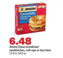 Hy-Vee Jimmy Dean breakfast sandwiches, roll-ups or burritos offer