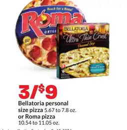 Hy-Vee Bellatoria personal size pizza 5.67 to 7.8 oz. or Roma pizza 10.54 to 11.05 oz offer