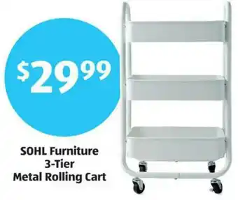 Aldi Sohl Furniture 3-tier Metal Rolling Cart offer