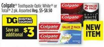 Dollar General Colgate Toothpaste Optic White offer