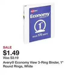 Office Depot Avery Economy View 3-Ring Binder, 1 Round Rings, White offer