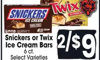 Jewel-Osco Snickers or Twix Ice Cream Bars offer