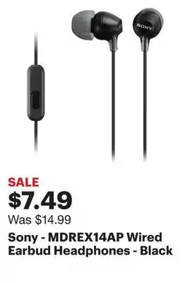 Best Buy Sony - MDREX14AP Wired Earbud Headphones - Black offer