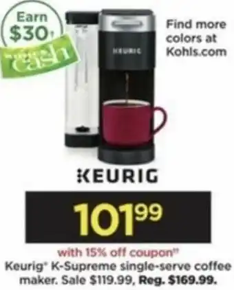 Kohl's Keurig K-Supreme Single-Serve Coffee Maker offer