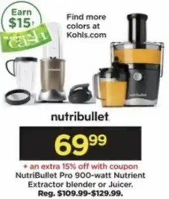Kohl's Nutribullet Pro 900-Watt Nutrient Extractor Blender Or Juicer offer