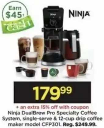 Kohl's Ninja DualBrew Pro Specialty Coffee System, Single-Serve & 12-Cup Drip Coffee Maker Model CFP301 offer