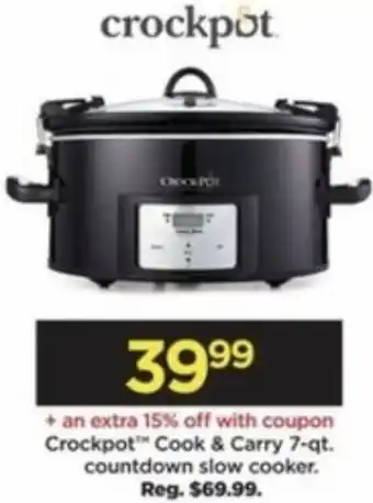 Kohl's Crockpot Cook & Carry 7-qt. Countdown Slow Cooker offer