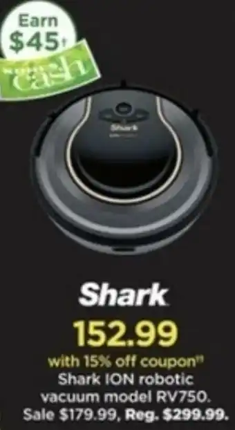 Kohl's Shark Ion Robotic Vacuum Model RV750 offer