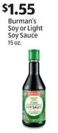 Aldi Burman's Soy or Light Soy Sauce offer