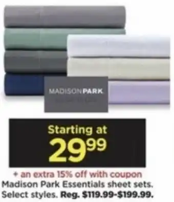 Kohl's Madison Park Essentials Sheet Sets offer
