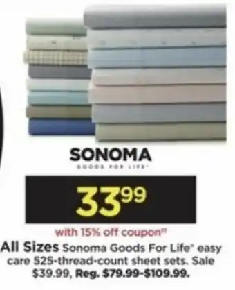 Kohl's All Sizes Sonoma Goods For Life Easy Care 525-Thread-Count Sheet Sets offer