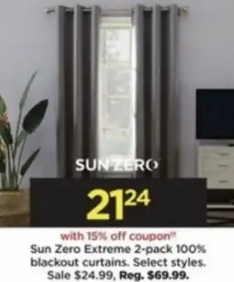 Kohl's Sun Zero Extreme 2-Pack 100% Blackout Curtains offer