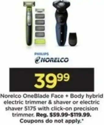 Kohl's Norelco OneBlade Face + Body Hybrid Electric Trimmer & Shaver Or Electric Shaver 5175 offer