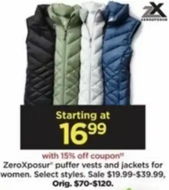 Kohl's ZeroXposur Puffer Vests And Jackets For Women offer