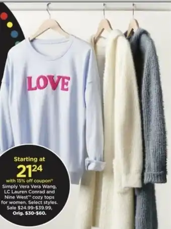 Kohl's Simply Vera Vera Wang, LC Lauren Conrad And Nine West Cozy Tops For Women offer