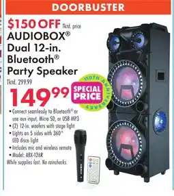 Boscov's AUDIOBOX Dual 12-in. Bluetooth Party Speaker offer