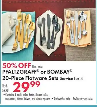 Boscov's PFALTZGRAFF or BOMBAY 20-Piece Flatware Sets offer