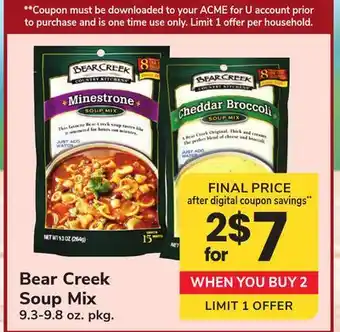 ACME Bear Creek Soup Mix offer