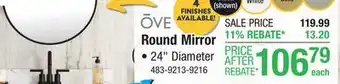 Menards OVE Decors 24W x 24H Round Brushed Gold Framed Mirror offer