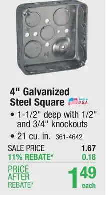 Menards RACO 4 Galvanized Steel Square Electrical Box offer