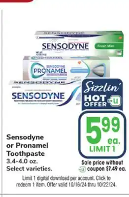 Jewel-Osco Sensodyne or Pronamel Toothpaste offer