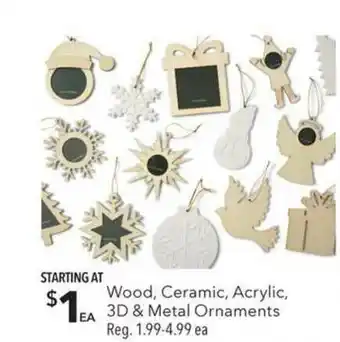JOANN Wood Ceramic Acrylic 3d & Metal Ornaments offer