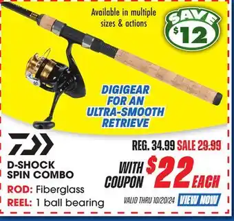 Big 5 Daiwa D Shock Spin Reel and Fiberglass Rod Spin Combo offer