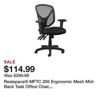 Office Depot Realspace MFTC 200 Ergonomic Mesh Mid-Back Task Office Chair, Black, BIFMA Compliant offer