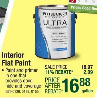 Menards Pittsburgh Paints & Stains Ultra Interior Flat Acrylic Latex Paint & Primer White Base - 1 gal offer