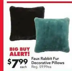 Big Lots Faux Rabbit Fur Decorative Pillows offer