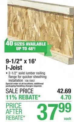 Menards 2-1/2 x 9-1/2 x 16' I-Joist 40 Series offer