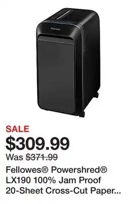 Office Depot Fellowes Powershred LX190 100% Jam Proof 20-Sheet Cross-Cut Paper Shredder, Black offer