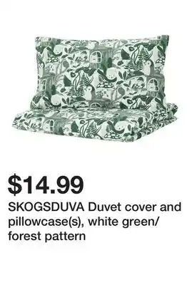 Ikea SKOGSDUVA Duvet cover and pillowcase(s), white green/forest pattern offer