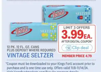 Kings Food Markets VINTAGE SELTZER offer