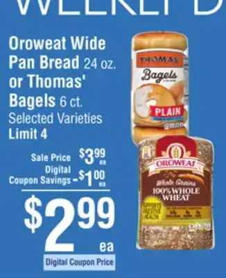 Smart & Final Oroweat Wide Pan Bread or Thomas' Bagels offer