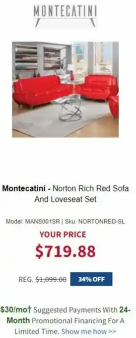 Montecatini- Norton Rich Red Sofa And Loveseat Set