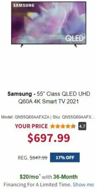 Samsung-55" Class QLED UHD Q60A 4K Smart Tv 2021