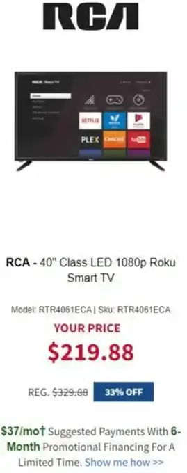 BrandsMart USA RCA-40" Class LED 1080p Roku Smart TV offer