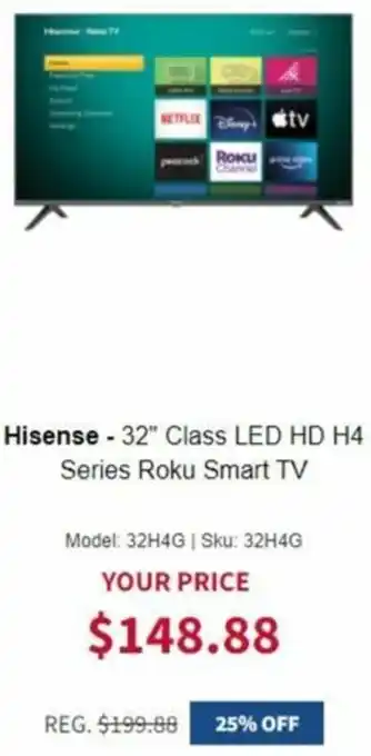 BrandsMart USA Hisense - 32" Class LED HD H4 Series Roku Smart TV offer