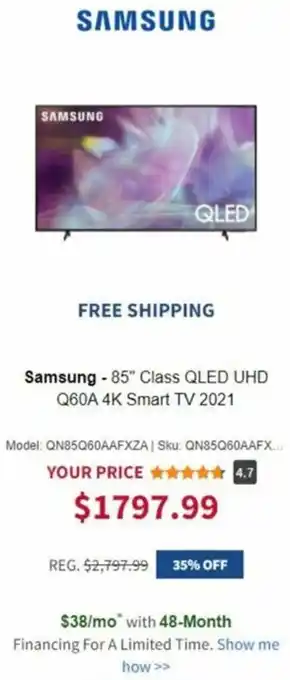 BrandsMart USA Samsung-85" Class QLED UHD Q60A 4K Smart TV 2021 offer