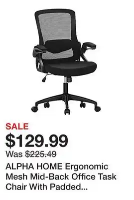 Office Depot ALPHA HOME Ergonomic Mesh Mid-Back Office Task Chair With Padded Armrests, Black offer